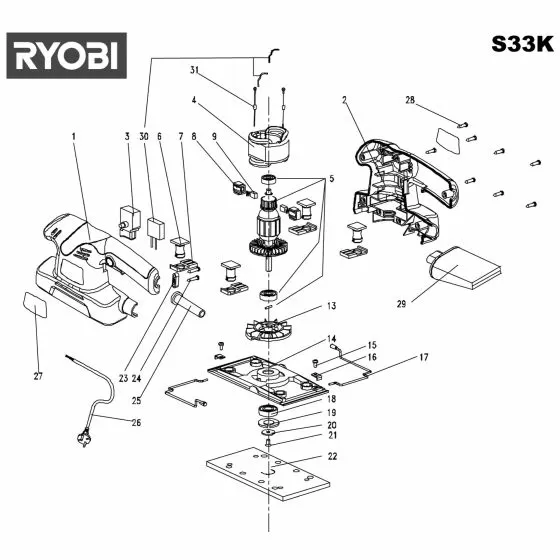 Ryobi S25 Spare Parts List Type: 1000059626